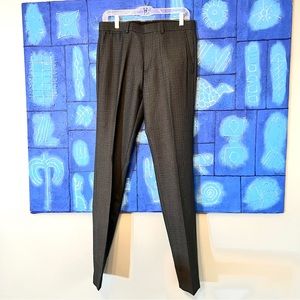Theory Marlo Charcoal Wool Plaid Straight Fit Pants